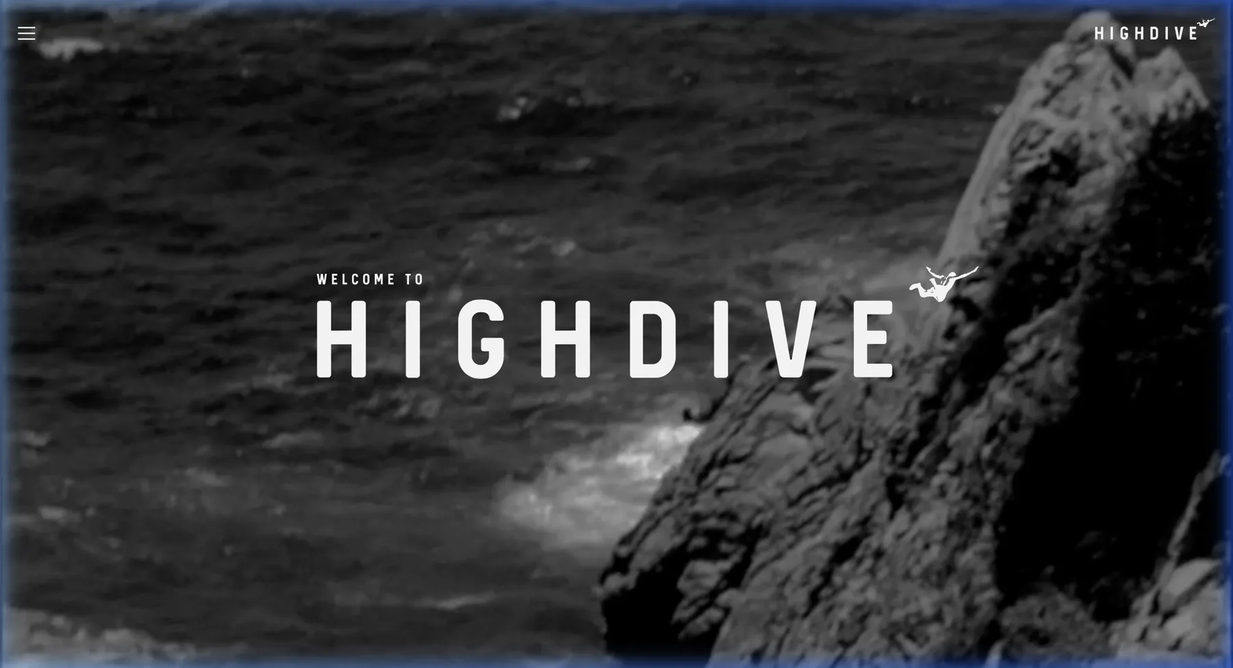 Highdive website homepage — cinematic hero built by Intense Visions
