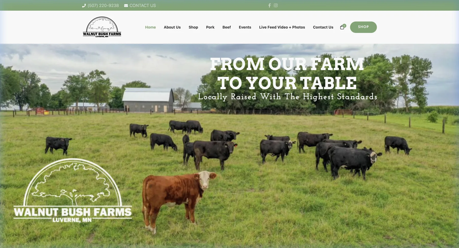 Walnut Bush Farms website — farm-to-table storefront built by Intense Visions